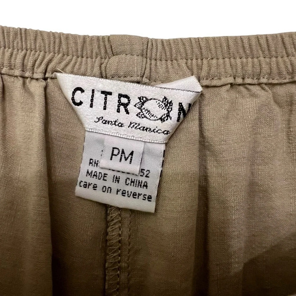 Citron Santa Monica Silk Linen Beach Relaxed Leg Pants Beige Tan Petite Medium - Picture 3 of 5
